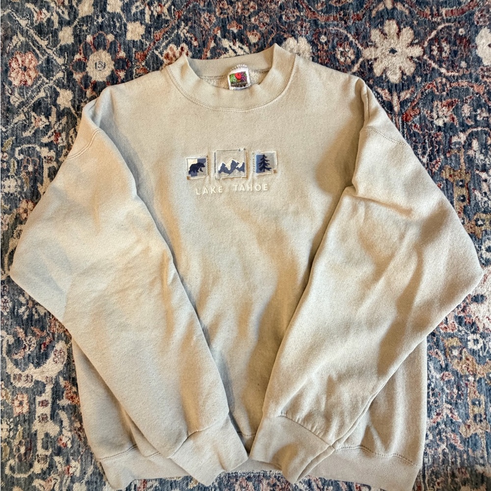 Fruit of the Loom Beige Crewneck Embroidered Sweatshirt